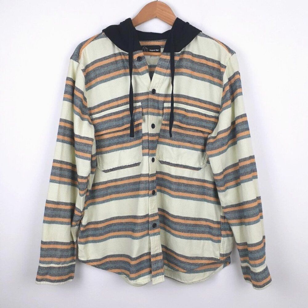 NWT ORIGINAL USE Hooded Jacket XS Button Long Sleeve Flannel Stripe Casual